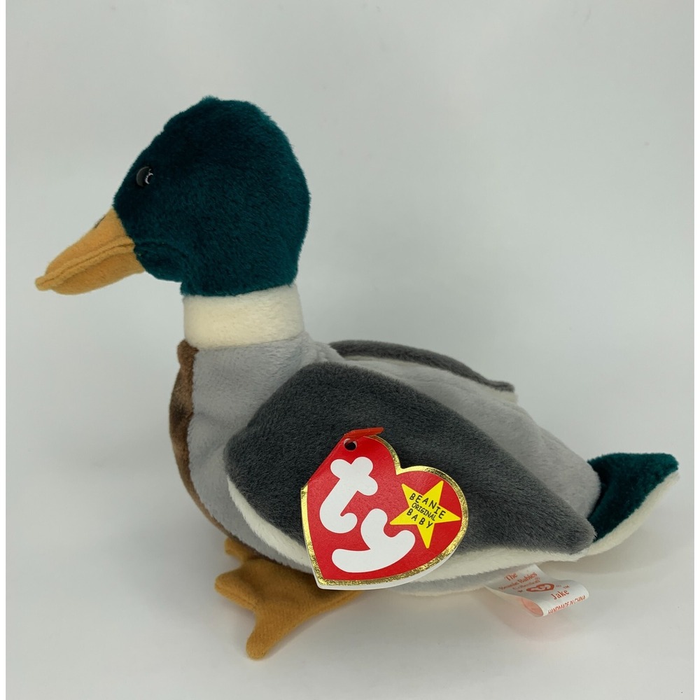 Jake - Mallard - Ty Beanie Baby 1998  RETIRED  Stuffed Bean Plush Duck With Tags
